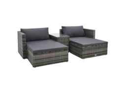 Conjunto 5 Peças Lounge De Jardim C/ Almofadões Vime Pe Cinzento Dkd Home Decor