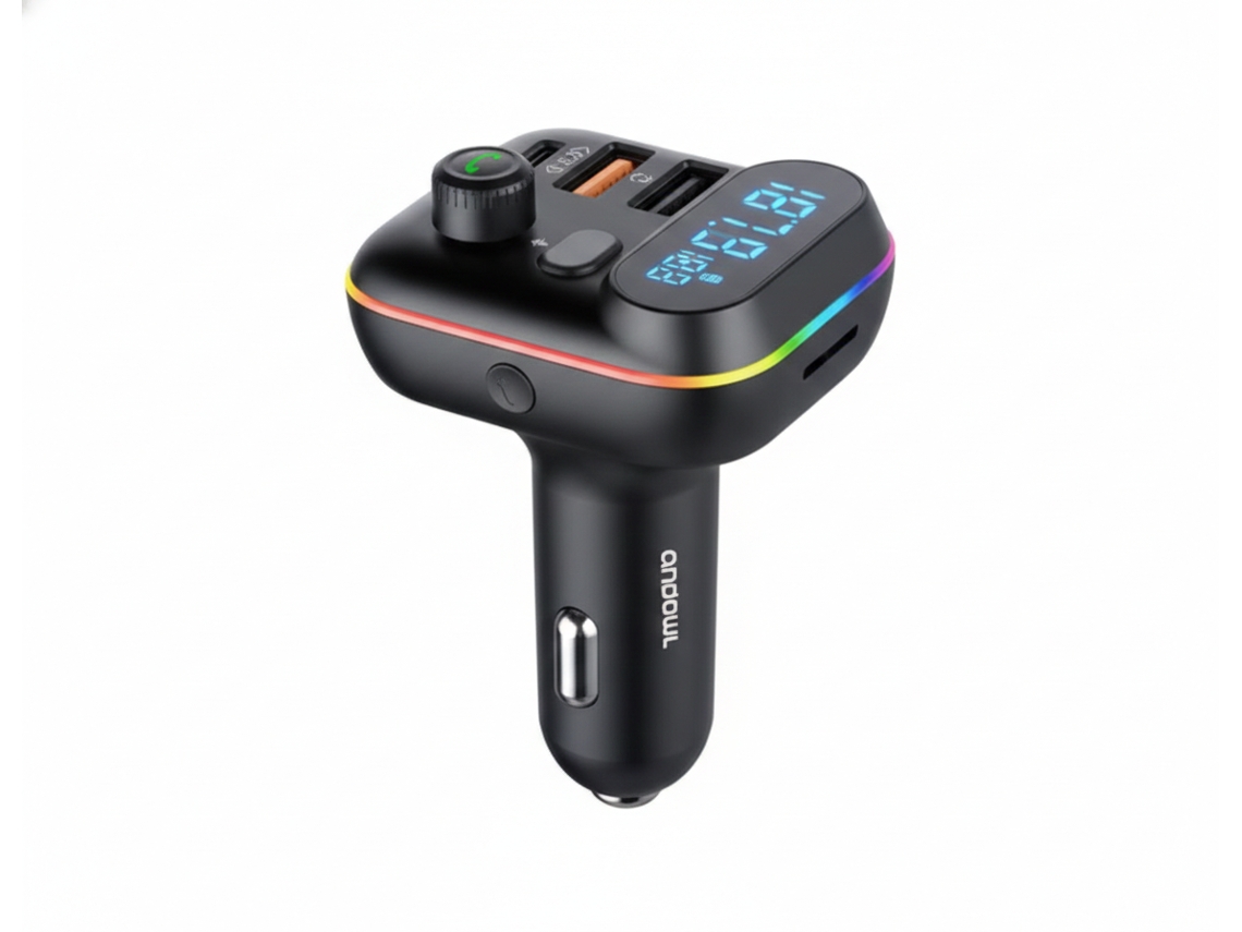 Transmissor Fm Bluetooth Mp3 Player 2 X Entrada Usb + 1 X Entrada Type-c 3.1a Andowl Q-c78 Preto