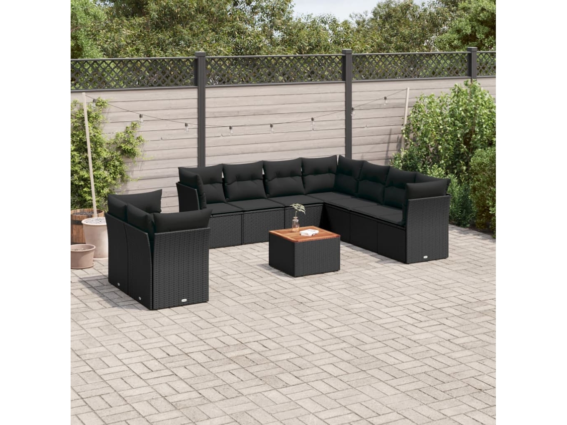 Vidaxl 10 Pcs Conjunto Sofás De Jardim C/ Almofadões Vime Pe Preto