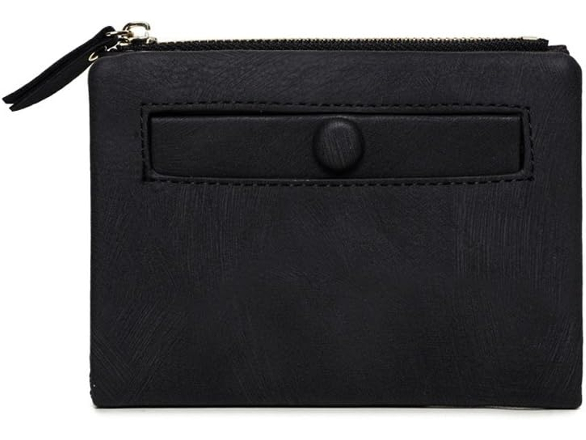Carteira Feminina Bifold Em Pele Slim E Compacta - Preto