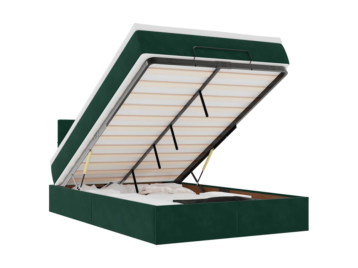 Estrutura de Cama Otomana com Colchão Veludo Verde Escuro MAISON EXCLUSIVE