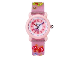 Relógio infantil de quartzo Hengrongshen Jnew A335 20082 com pulseira de silicone em formato de borboleta 3D, à prova d'água e com função de tempo cognitivo