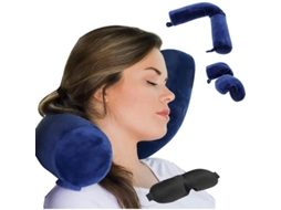 Travesseiro De Viagem De Espuma De Memória Twist Para Cabeça, Ombro E Coluna Com Suporte Lumbar E De Pernas Azul