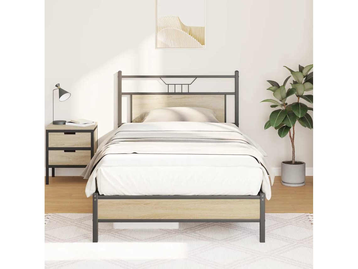 Vidaxl Estrutura Cama S/ Colchão Derivados De Madeira Carvalho Sonoma