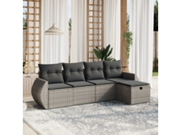Vidaxl 5 Pcs Conjunto Sofás De Jardim C/ Almofadões Vime Pe Cinzento