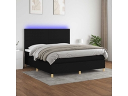 Vidaxl Cama Box Spring C/ Colchão E Led 160x200 Cm Tecido Preto
