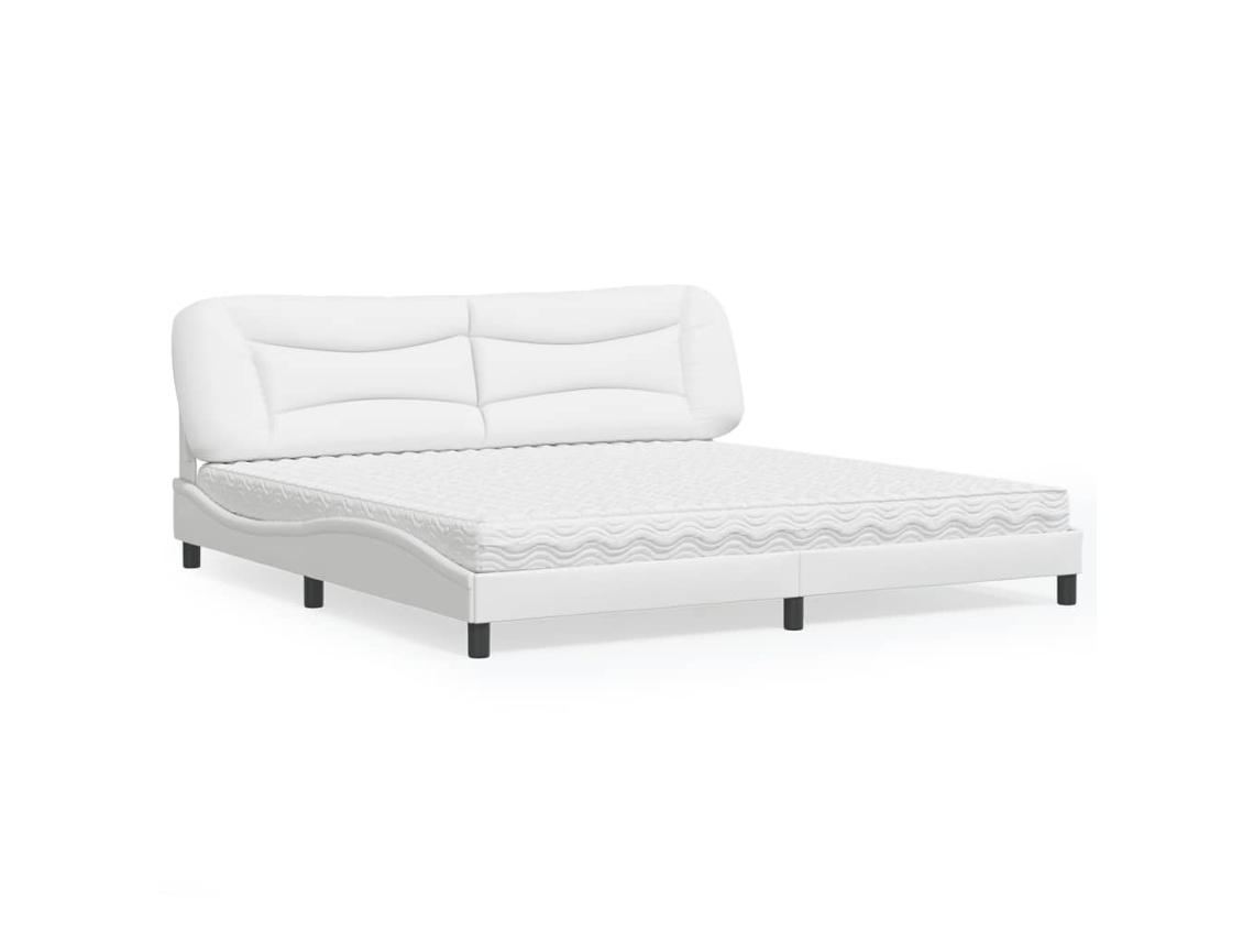 Vidaxl Cama Com Colchão Hvar 200x200 Cm Couro Artificial Branco