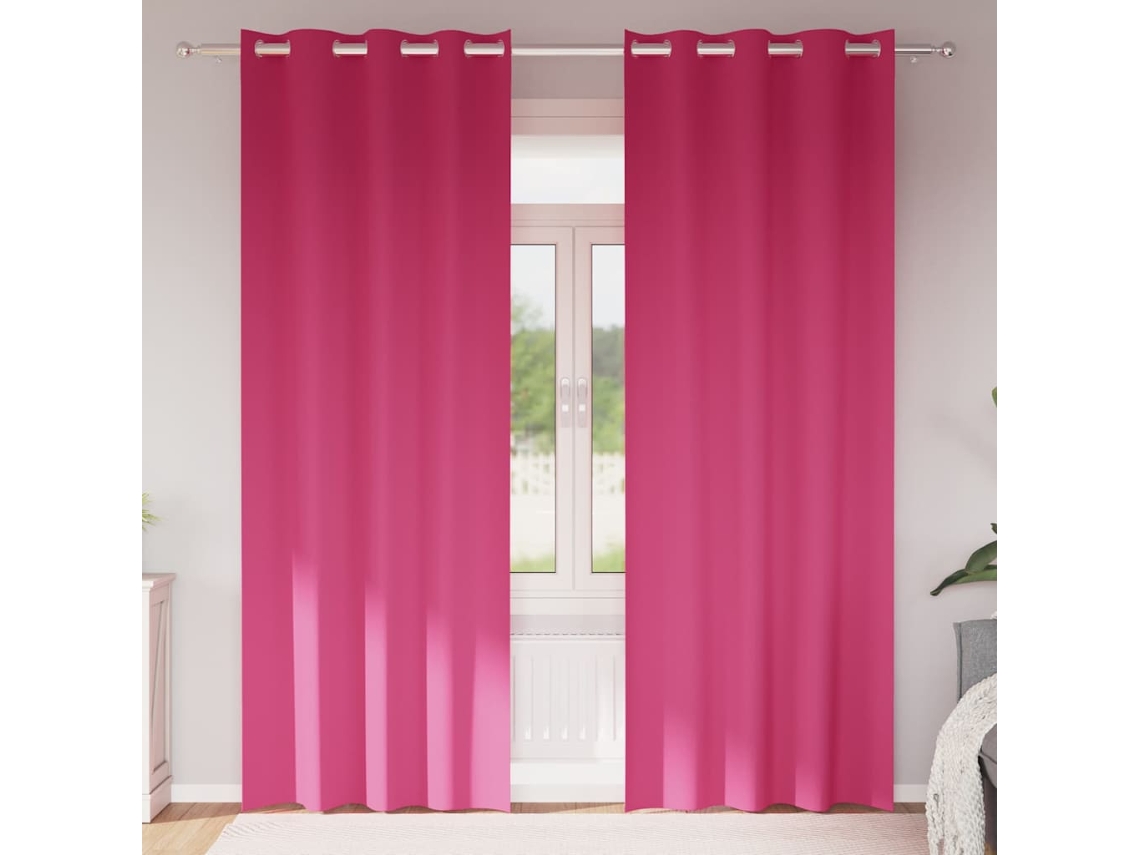 Vidaxl Cortinas Blackout Com Argolas 2 Pcs Rosa Brilhante 225 X 140 Cm