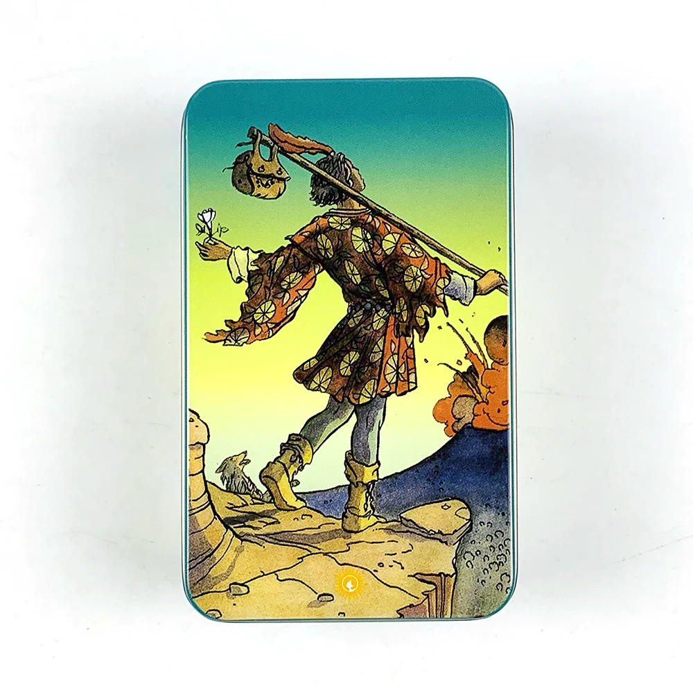Caixa De Metal Banhada A Ouro (multicolorida) Com Cartas De Tarô No Verso.