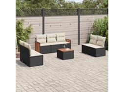 Vidaxl 8 Pcs Conjunto Sofás De Jardim Com Almofadões Vime Pe Preto