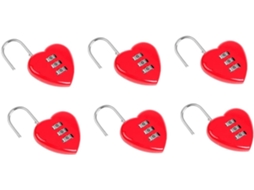 Conjunto De 6 Cadeados Segurança Em Formato Coração Para Bagagem, Com