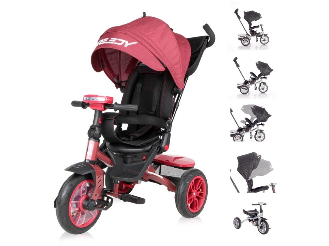 Triciclo Speedy Air Evolutivo Com Rodas De Borracha, Assento Giratório De 360º E Capota Lorelli - Red&amp;black