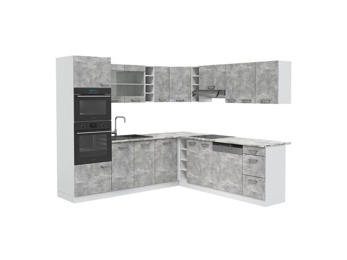 Cozinha de canto R-Line, 237 x 60 cm sem bancada, Betão/branco, Vicco