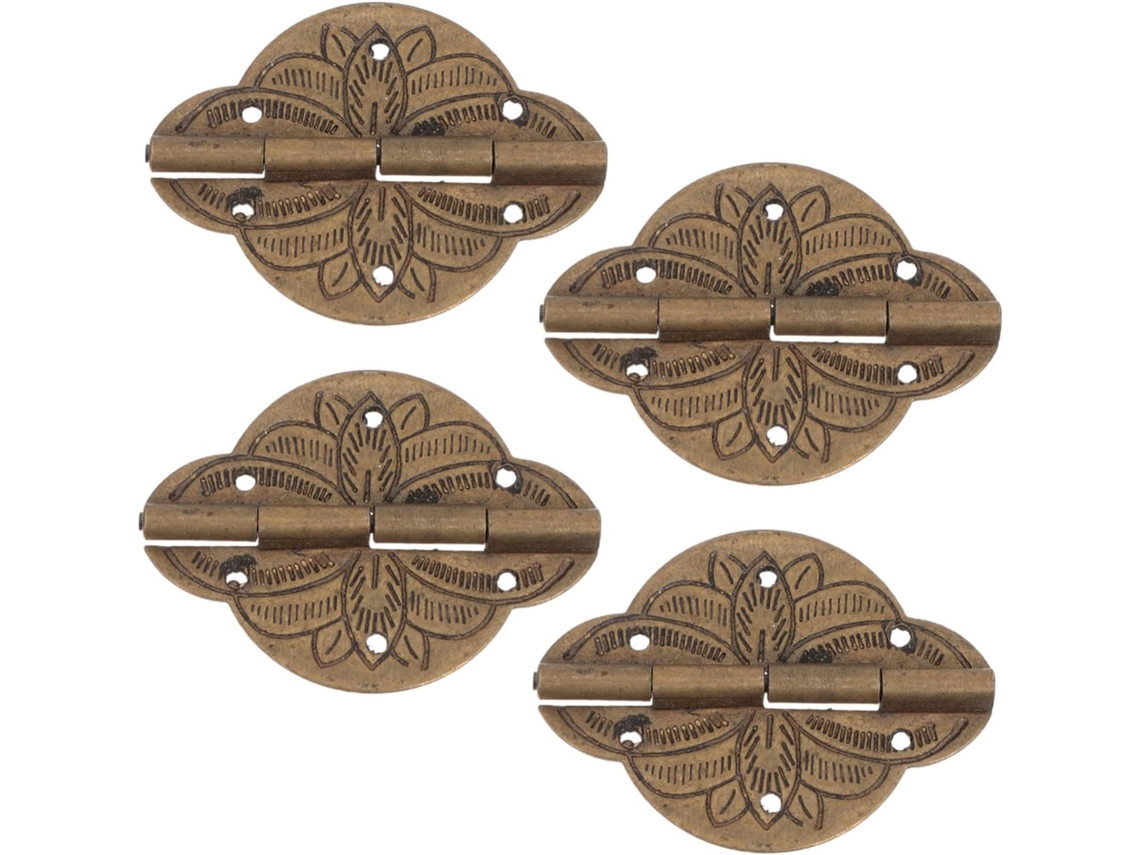 Conjunto De 4 Dobradiças Decorativas Em Latão Antigo Com 6 Furos Para Armários