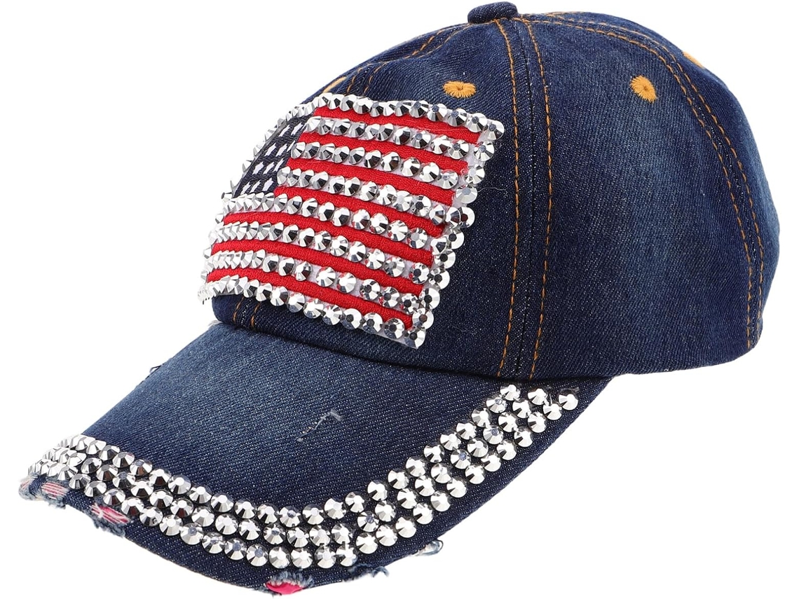 Boné De Beisebol Unissex Com Estampa Da Bandeira Americana E Detalhes Brilhantes.