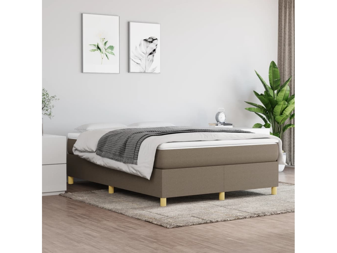 Cama De Casal | Camas Para Quarto | Estrutura De Cama Com Molas 140x190 Cm Tecido Castanho-acinzentado