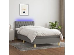 Vidaxl Cama Box Spring C/ Colchão E Led 90x200 Cm Tecido Cinza-escuro