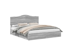 Cama De Casal | Camas Para Quarto | Cama Com Armazenamento Com Cabeceira Cinza Sonoma 200 X 200 Cm