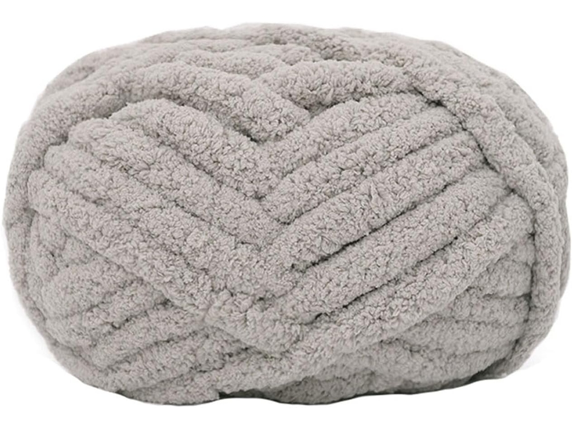 Lurelia Fio Chenille Grosso Macio Poliéster 2 Cm 226 G 25,6 Metros Cinza Para Tricô Crochê Mantas Artesanais
