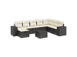 Conjunto de 9 Sofás para Jardim com Almofadões Vime Pe Preto MAISON EXCLUSIVE (9 pcs)