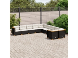 10 Pcs Conjunto Sofás De Jardim C/ Almofadões Vime Pe Preto Dkd Home Decor