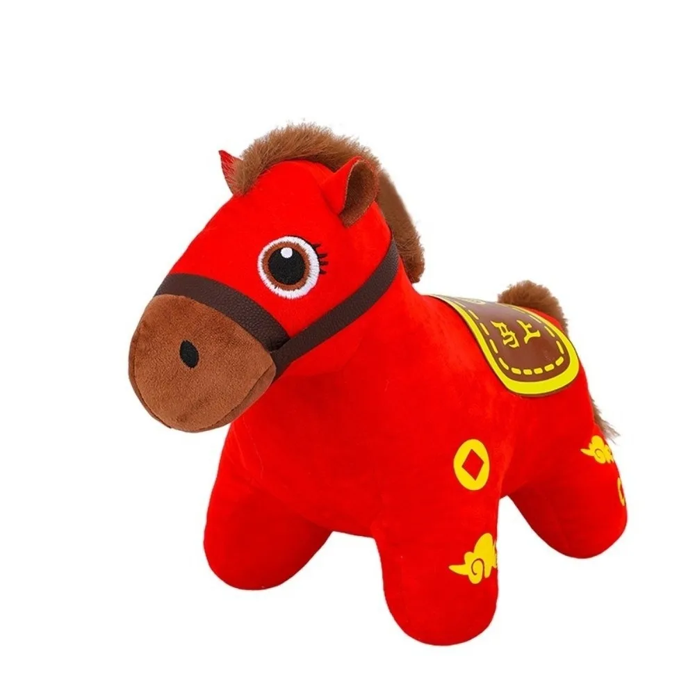 Cavalo de Pelúcia Vermelho 2026 Ano do Cavalo Boneco de Cavalo de Desenho Animado Macio MDUG (vermelho 25cm)