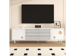 Móvel para TV KOMHTOM, portas com grade, 170 cm, acabamento dourado, 2 portas em madeira maciça, pés ajustáveis, sistema anti tombamento