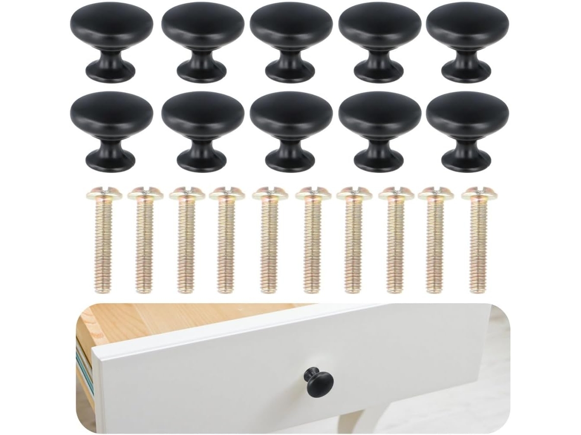 Conjunto De 10 Puxadores Redondos Pretos Foscos Para Gavetas E Cômodas, Com Parafusos, Em Liga De Zinco, Ideais Para