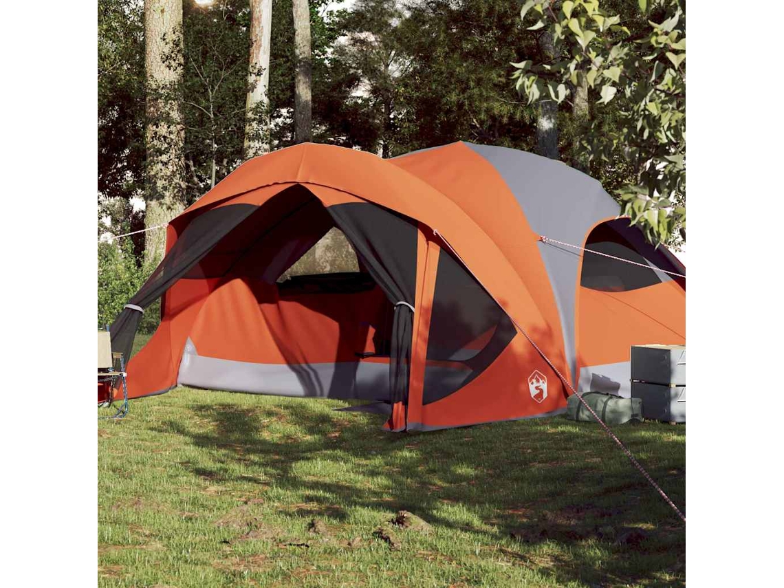 Vidaxl Tenda Familiar Estilo Cabana 6 Pessoas Imperm. Cinza/laranja