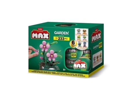 Conjunto de construção de jardim Zuru com plantas em vasos, 233 peças, máximo de 6 designs, inclui vaso e suporte.