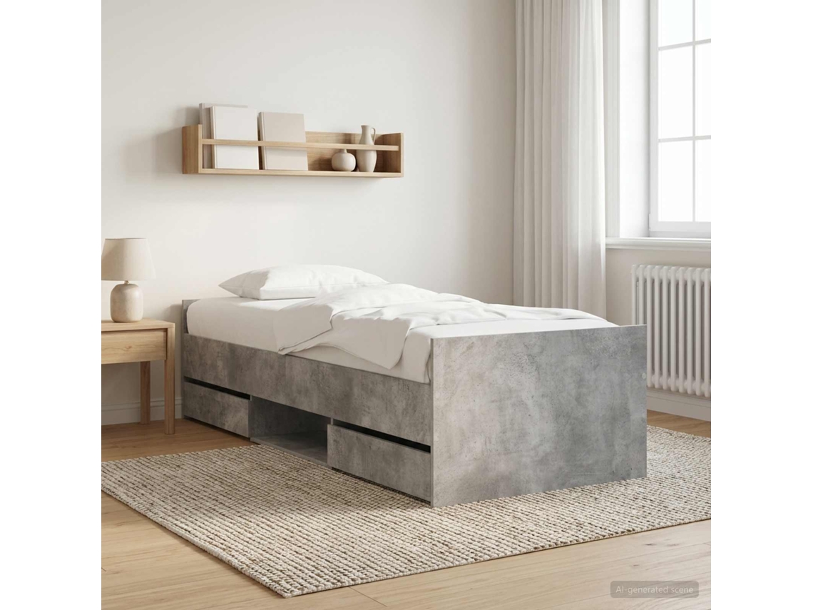 Vidaxl Estrutura Da Cama Cinzento Cimento Madeira Processada