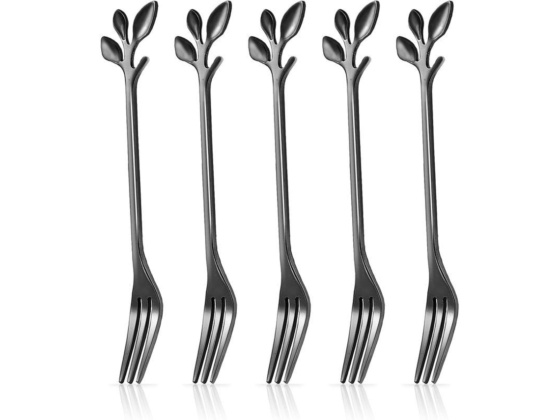 2026 5 Colheres de Sobremesa Preta, 12 Cm Aço Inoxidável, Design de Folha, Utensílios para Festa Casamento Cozinha