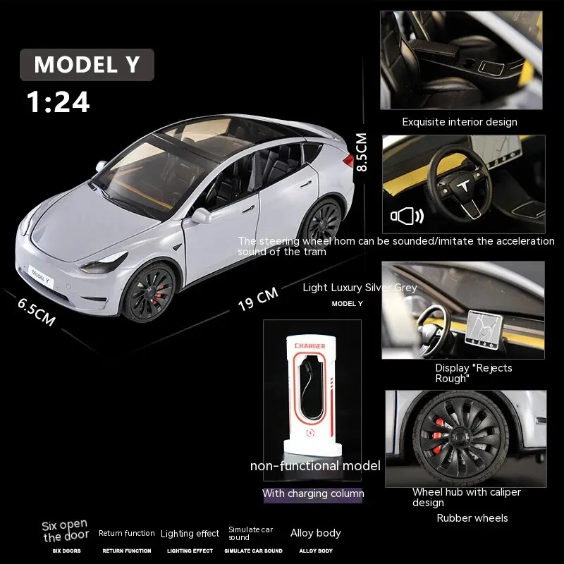 (cinza) Carrinho De Brinquedo Em Escala 1:24, Modelo Em Liga Metálica Com Mecanismo De Fricção Em Formato De Y