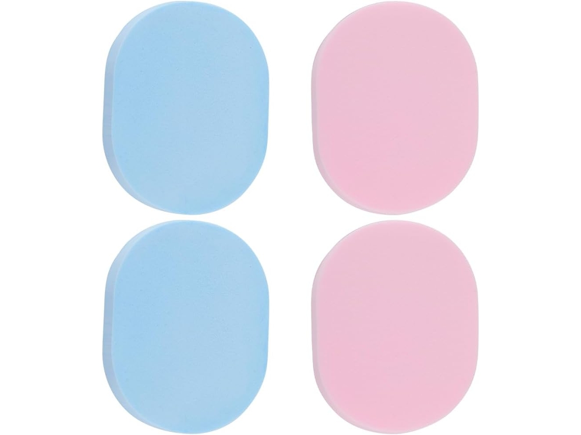 Conjunto De 4 Esponjas Faciais Em 2 Cores - Esponja Facial Oval Reutilizável - Almofada Facial Rosa E Azul - Esponja Desmaquilhanli