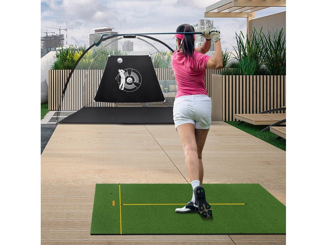 Tapete De Prática De Golfe Com Tacos De Alinhamento E Tees