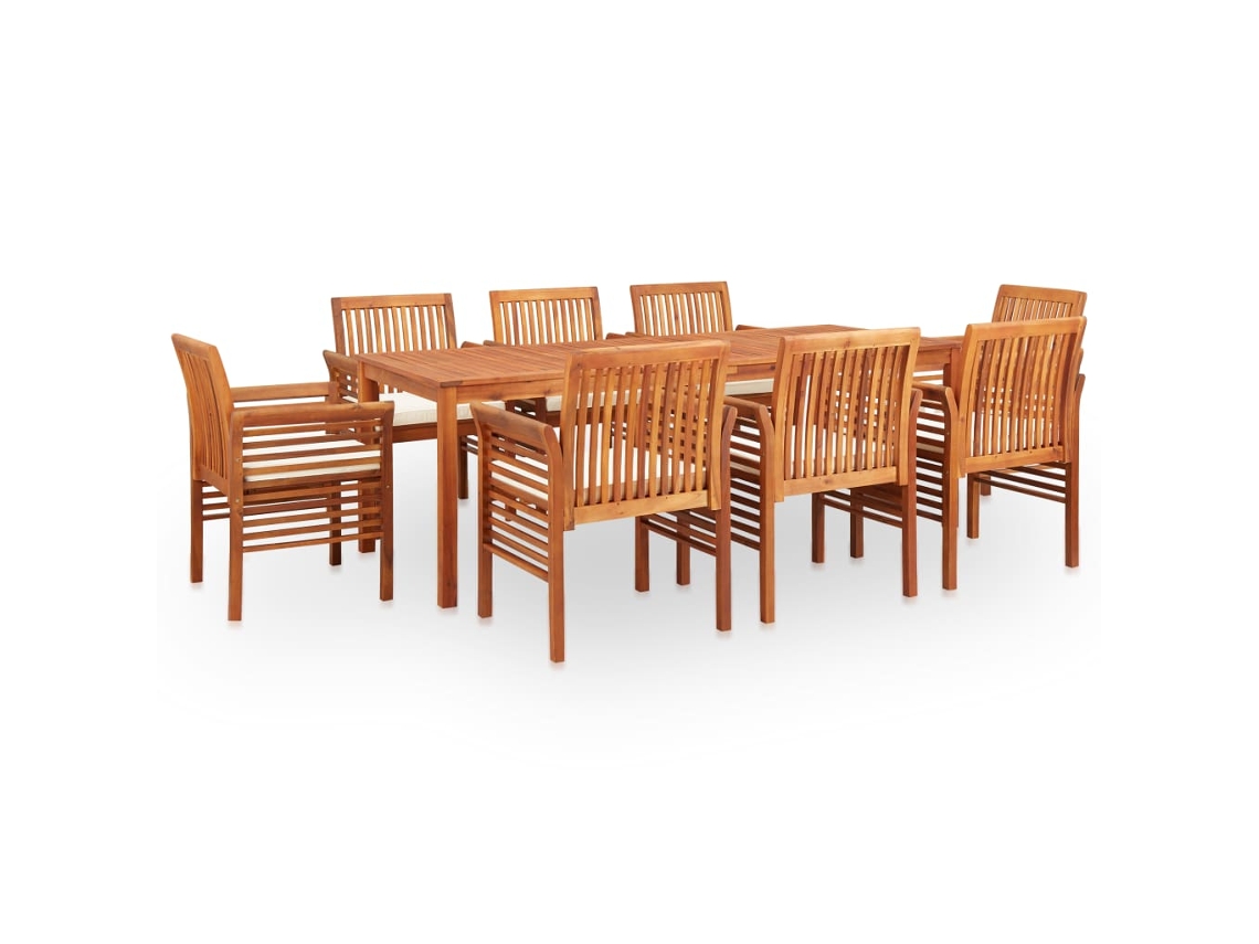 Conjunto Jantar Exterior 9 Pcs C/ Almofadões Acácia Maciça Dkd Home Decor