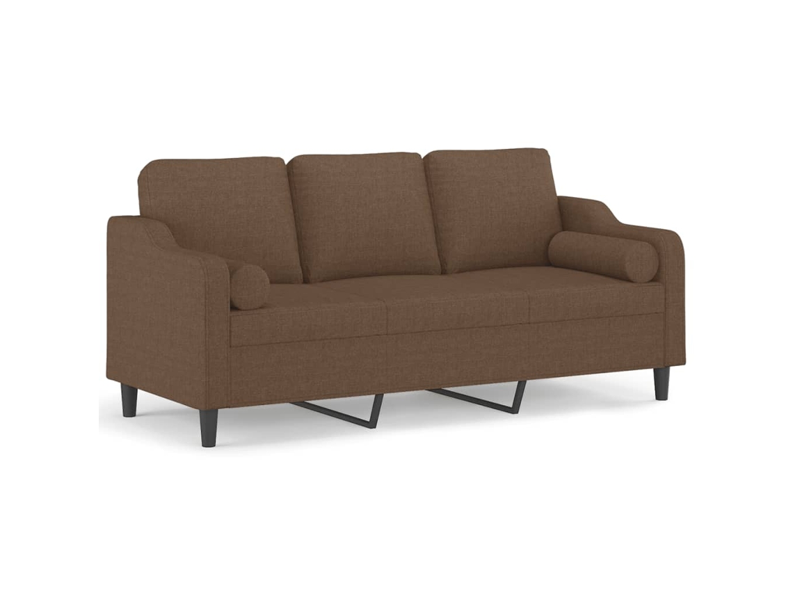 Sofá 3 lugares + almofadas decorativas VIDAXL tecido castanho (180 cm)