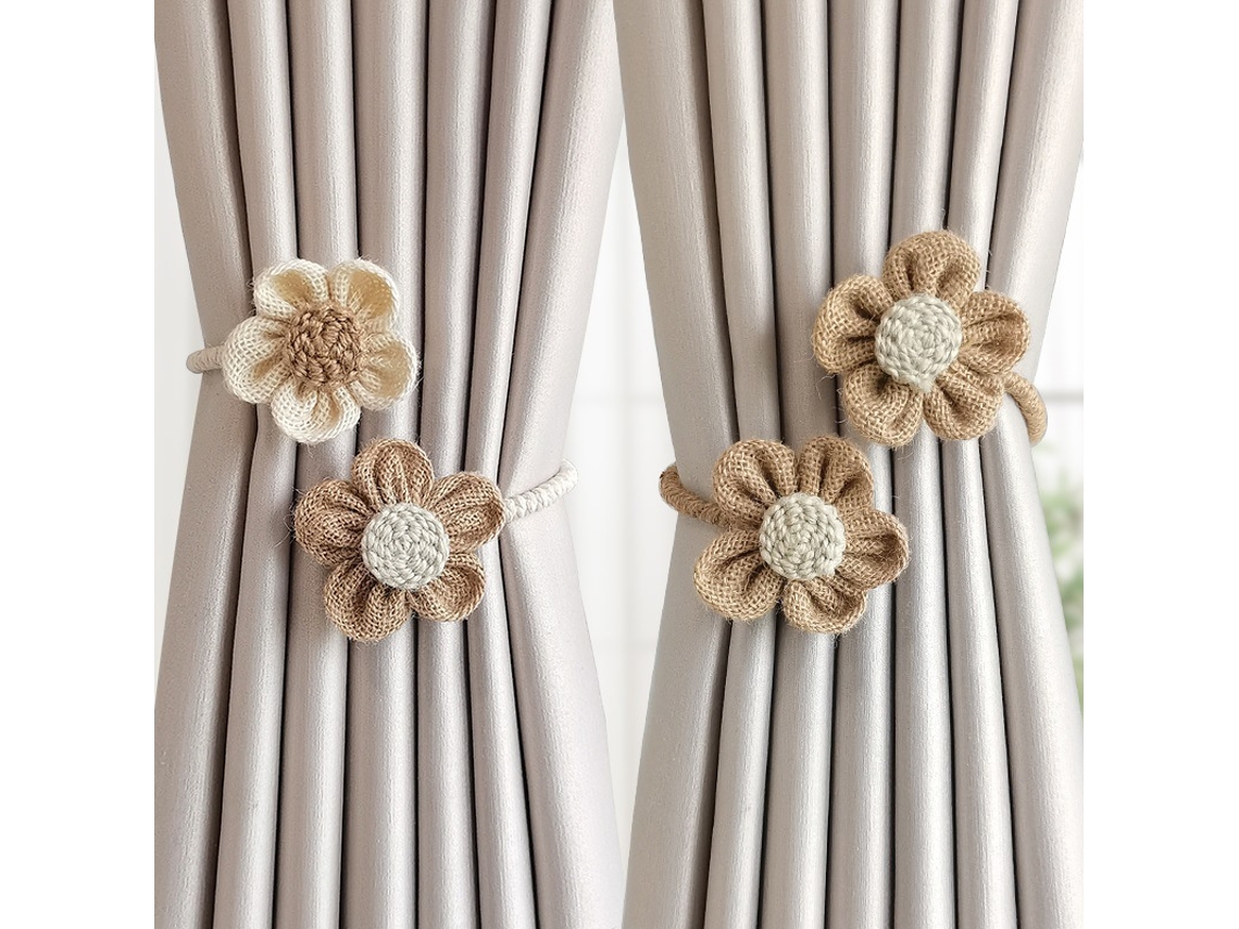 Conjunto De 2 Cortinas De Corda Feitas À Mão Para Decoração De Escritório E Casa Com Estampa Floral