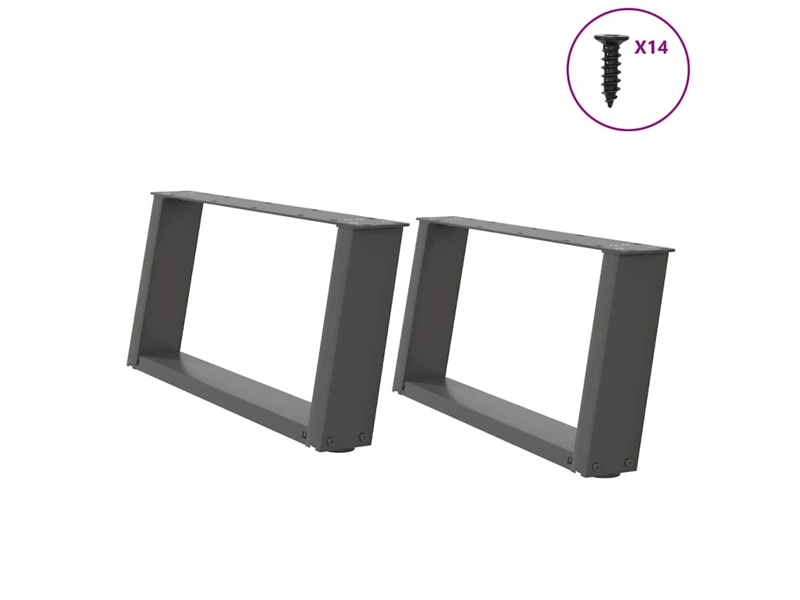 Vidaxl Pés Para Mesa De Centro Em Forma De U, 2 Peças, Antracite, 60x(30-31) Cm, Aço