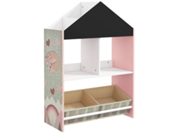 Organizador De Brinquedos Infantil Com Prateleiras Abertas E 2 Caixas Removíveis, 62,4 X 26,5 X 90 Cm, Rosa.