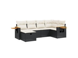Conjunto Sofás de Jardim 6 Pcs com Almofadões Vime Pe Preto MAISON EXCLUSIVE (6 pcs)