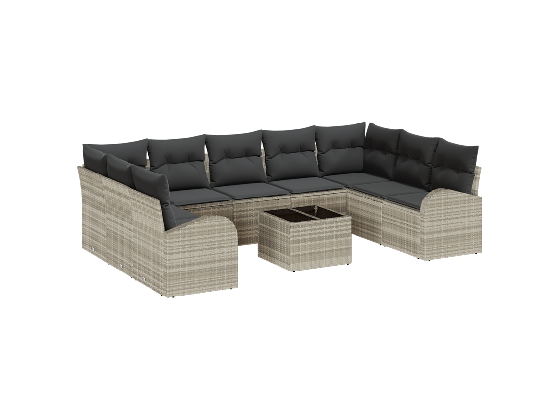 Conjunto 10 Conjunto De Sofá De Jardim Vidaxl Cinzento-claro Vime Pe (289 X 179 X 85 Cm)