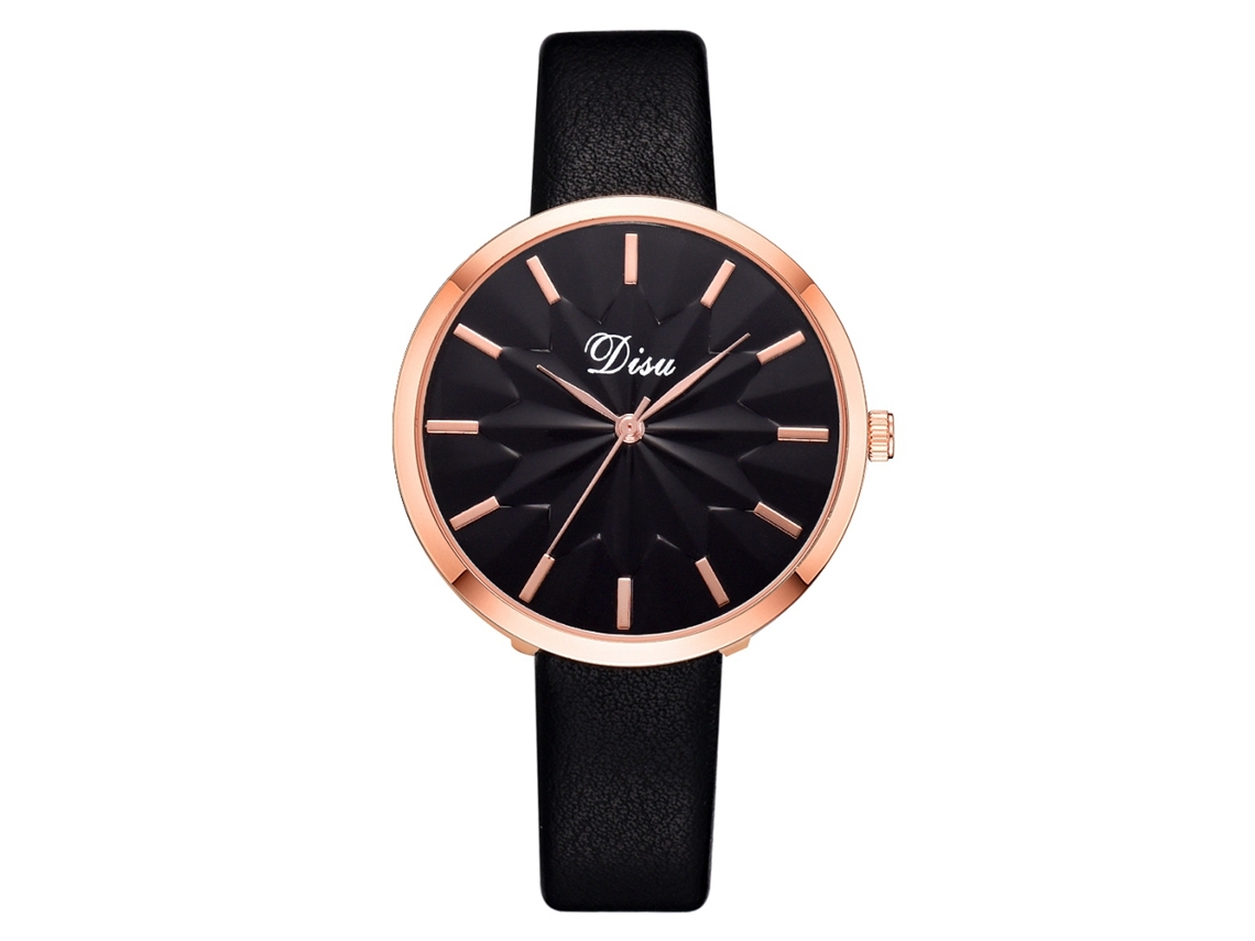 Relógio de Pulso Feminino de Quartzo com Pulseira de Couro Pu Casual Simples Preto