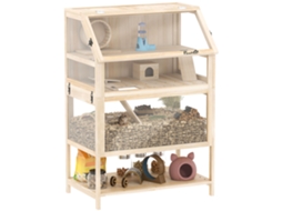 Gaiola para hamster 3 andares, painel de acrílico, roda de madeira, 80x53x117cm natural S/MARCA