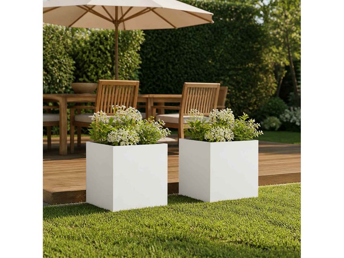 Vidaxl Vaso De Jardim 2 Unid. Branco 25 X 25 X 25 Cm