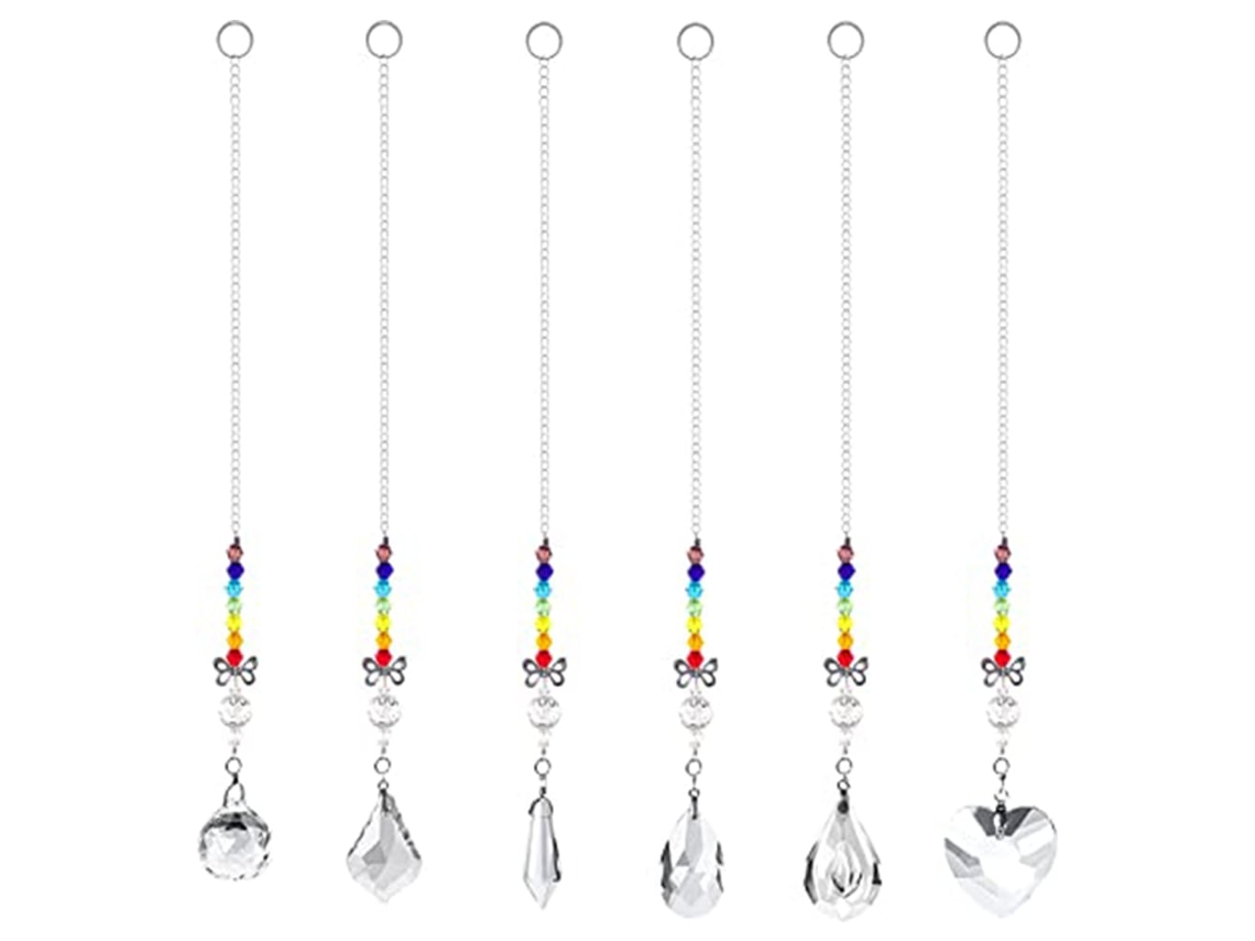 Coletor Solar com Design Exclusivo, Vidro Cristal com Cristais Dos Chakras em Tons de Arco, Íris, Elegante Motivo de Borboleta BRILVIBERA