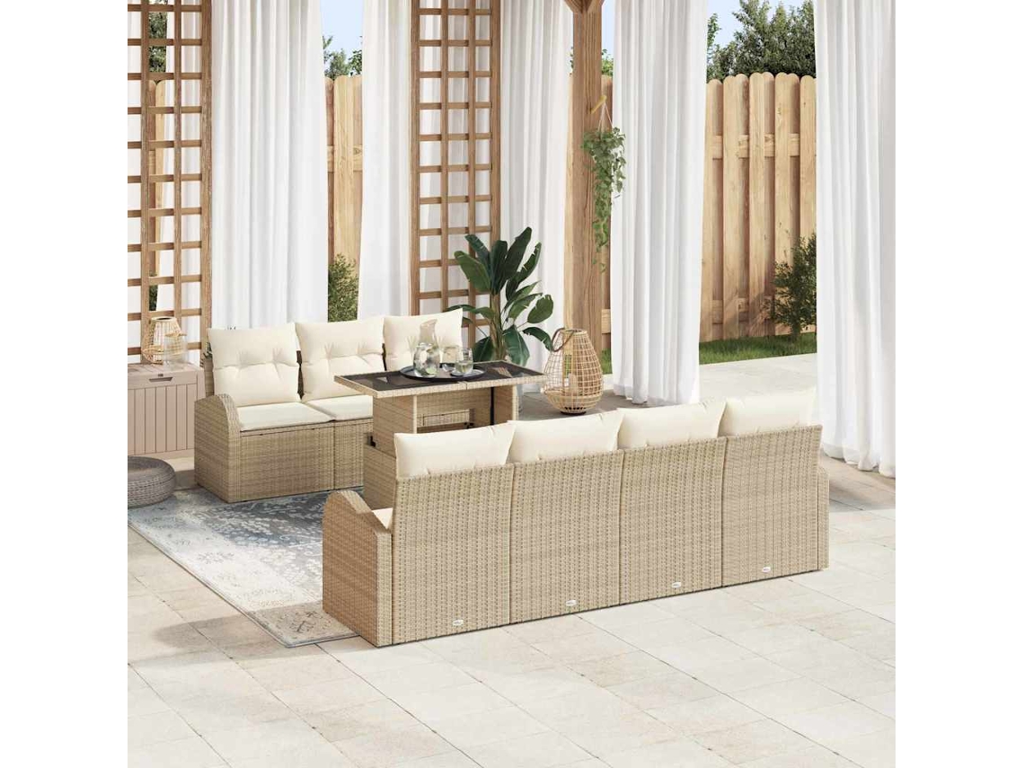 Vidaxl Conjunto De Sofá De Jardim 8 Unid. Bege Rattan De Polipropileno