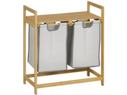 Cesto de Roupa Suja de Bambu com 2 Sacos Removíveis e Prateleira,20kg,2x40.6l,64x33x73cm,natural BTFORUS