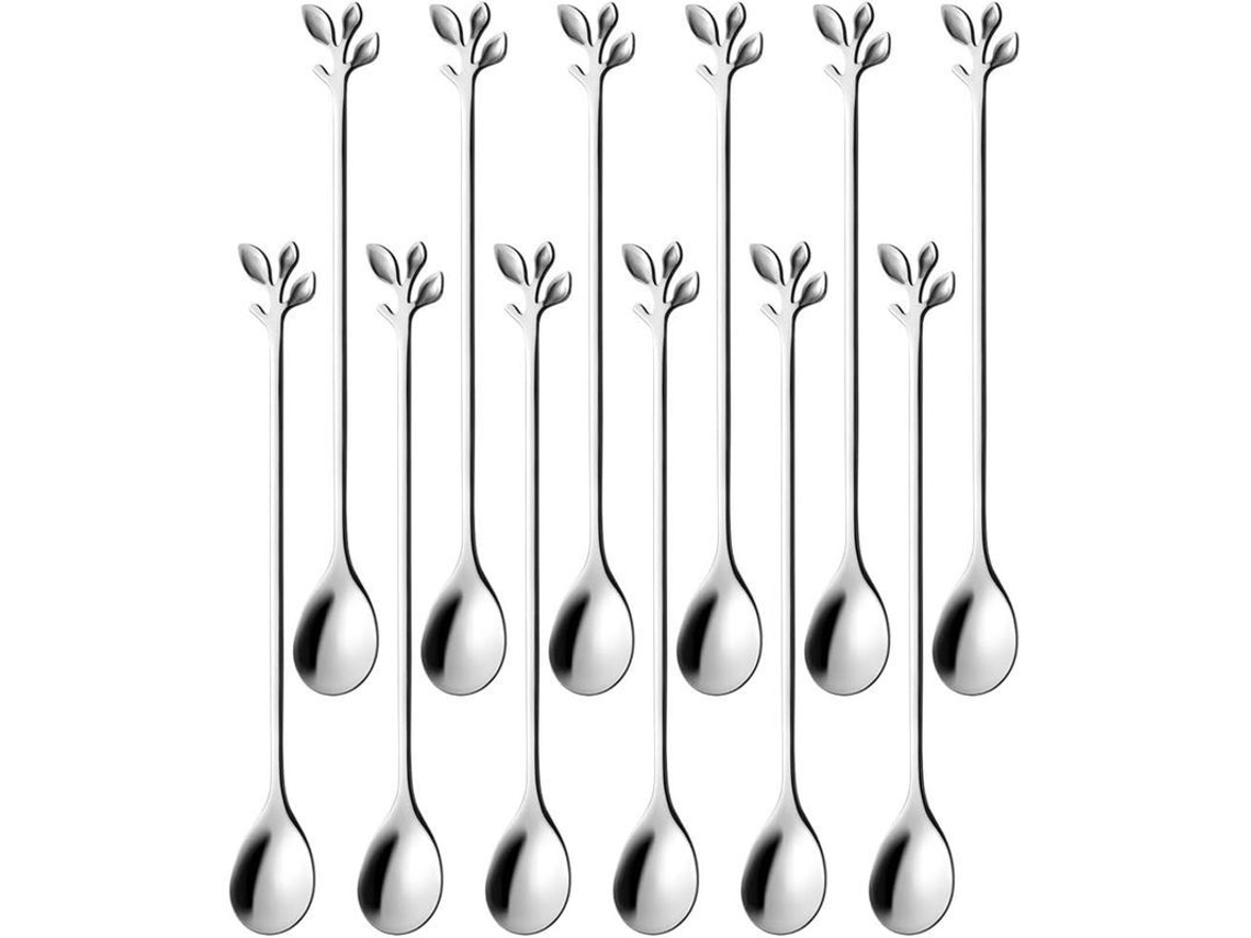 Rebe-Conjunto De 12 Colheres Longos 19cm Em Aço Inoxidável Com Lamina Preta Para Chá Frio, Coquetel, Mesa, Próprio Para Máquina De Lavar Louça