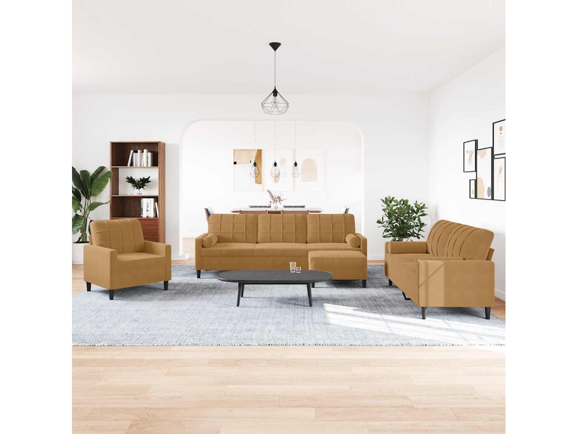 Vidaxl 4 Pcs Conjunto De Sofás Com Almofadões E Rolos Veludo Castanho